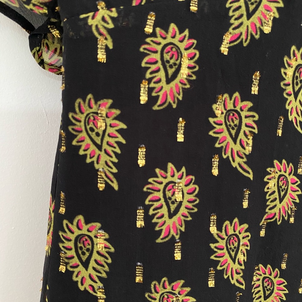 Boho Wrap Dress Ruffle Gold Black S / US 4 - Picture 10 of 12